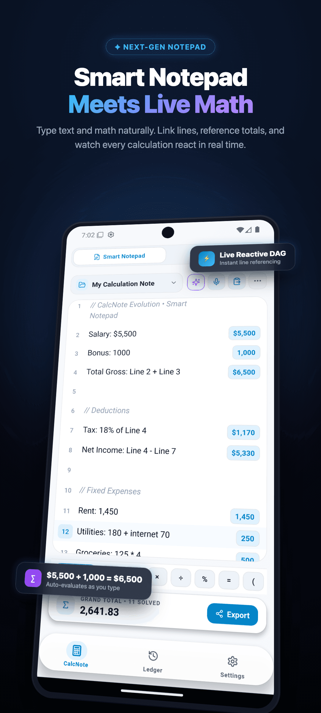 NoteCalc Pro Smart Notepad Interface